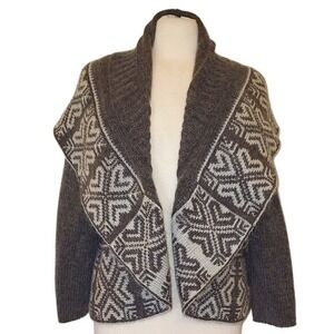 Skovhuus Danish Knit Beige Cream Native Pattern Wide Cowl Open Sweater - S by